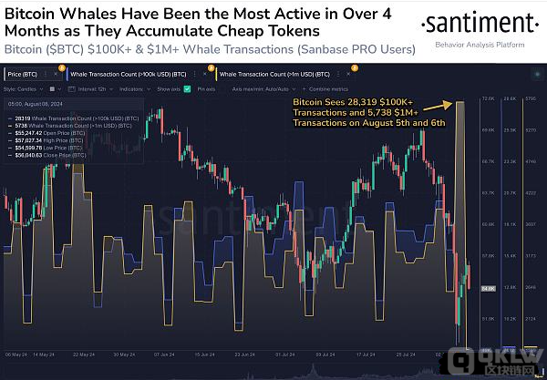Santiment报告：BTC鲸鱼买卖量在市场狂跌期间创下四个月新高
