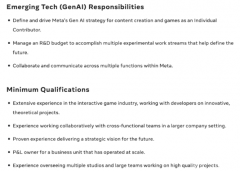Meta招募生成式人工智能专家，推进元宇宙游戏体验