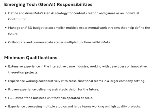 Meta招募生成式人工智能专家，推进元宇宙游戏体验