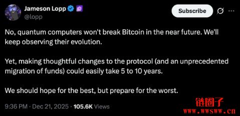 量子电脑短期不构成威胁，但BTC升级筹备不可以怠慢