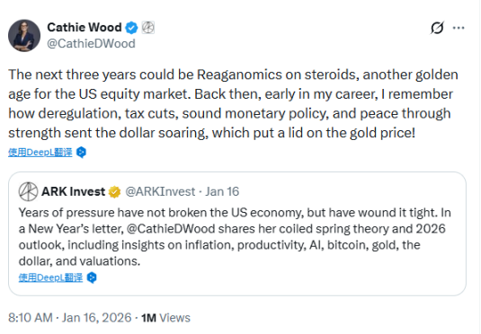 ARK 开创者“木头姐”2026 预测：黄金见顶、USD回升、BTC走出独立行情